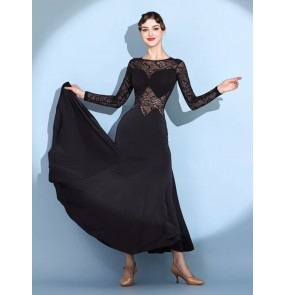 Black lace ballroom dance dresses for women girls waltz tango foxtrot smooth dance long skirts modern dancing gown for female